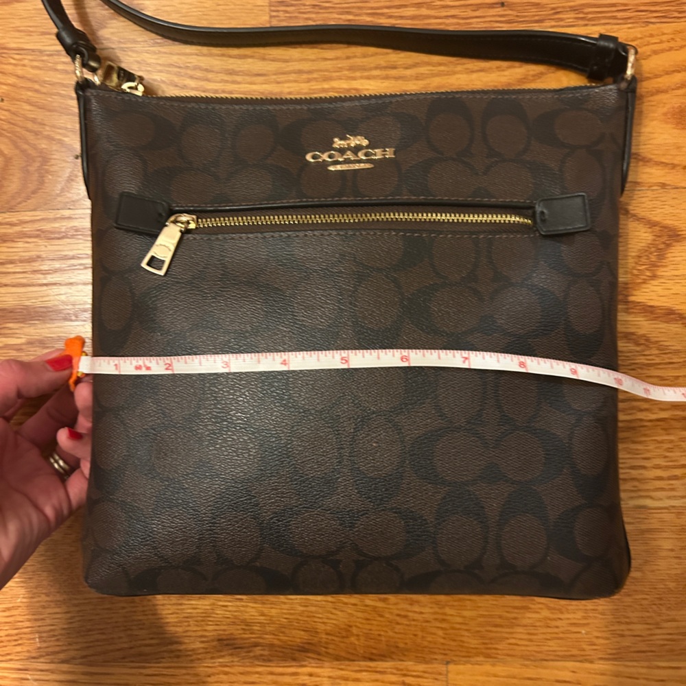 Coach Signature Brown Black Gold Accents Rowan File Shoulder Bag - Picture 6 of 10
